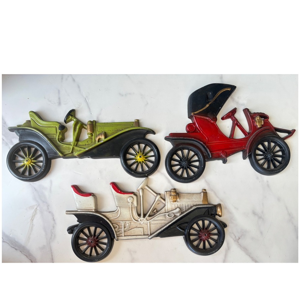 Midwest Importers Vintage Cast Metal Car Wall Plaques Set of 3 1910 Buick Decor